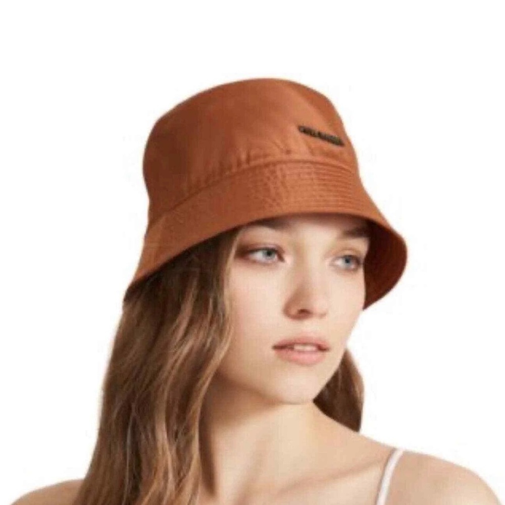 Steve Madden Satin Lined Nylon Bucket Hat Tan Brown New SPF 50+